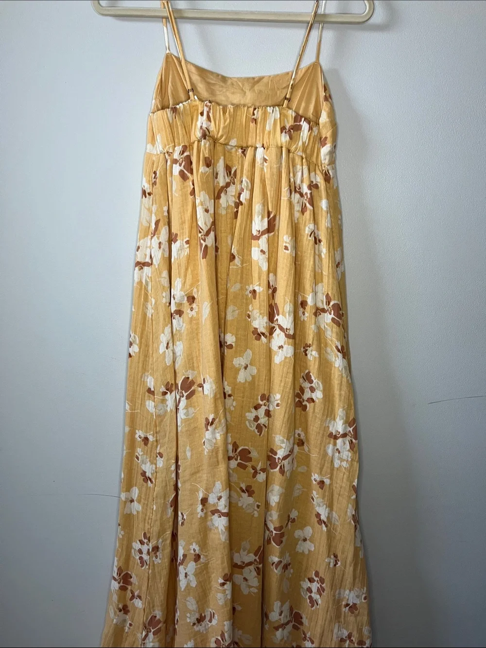Abercrombie and Fitch butter yellow floral 100% cotton babydoll maxi gauzy dress